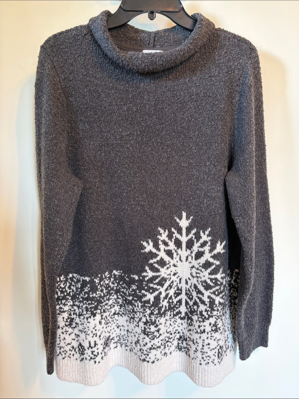 J.Jill Snowflake Sweater L Gray Ivory Cotton Blend Cowl Neck Winter Holiday